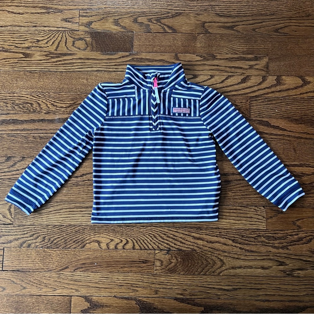 Vineyard Vines The Shep Shirt Navy Blue & White Striped Girls 1/4 Zip Size 4T